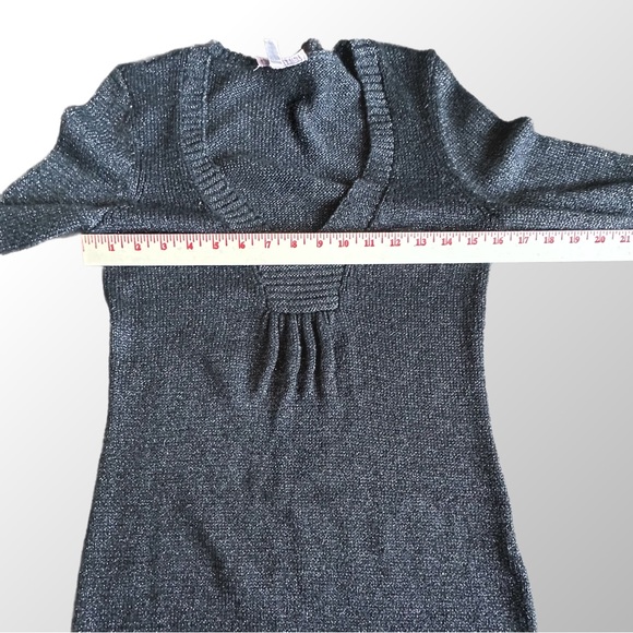 Rebecca Taylor Gray Metallic sweater dress-Balloon Sleeves & Plunge Neck Medium - Picture 6 of 10